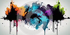 Colorful grunge splat abstract inkblot background. Paint splatter drip painting.