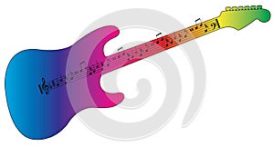 Colorful guitar with musical notes as song