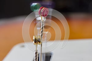 Colorful guitar strings in motion, close-up, colors of music