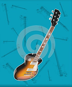 Colorful guitar viewed from above on abstract white background, , ideal for guitar addicts