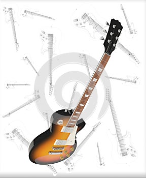 Colorful guitar viewed from above on abstract white background, , ideal for guitar addicts