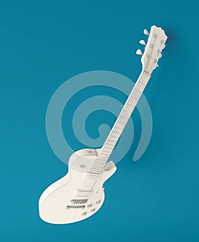 Colorful guitar viewed from above on abstract white background, , ideal for guitar addicts