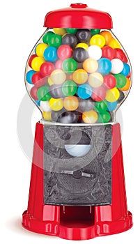 Colorful gumball chewing gum dispenser machine on photo