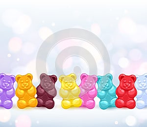 Colorful gummy bears candies background.