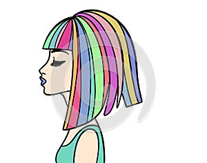 Colorful hair cartoon portrait