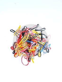 colorful hair elastics with isolated white background