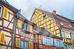 Colorful half timbered houses in alsace