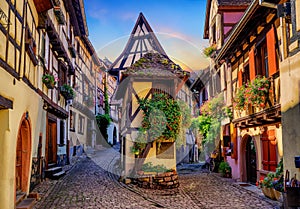 Colorful half-timbered houses in Eguisheim, Alsace, France