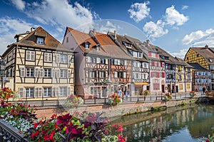 Colorful half timbered houses in Petite Venise Little Venice district in Colmar, France