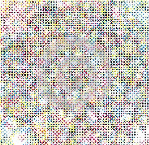 a colorful halftone pattern with dots, a colorful CMYK pattern of dots on a white background,