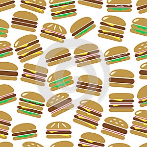 Colorful hamburgers types fast food modern simple icons color seamless pattern eps10