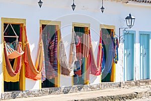 Colorful hammock market in historic village