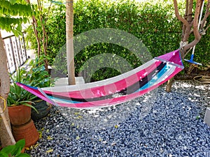 Colorful hammocks with beautiful colors tied