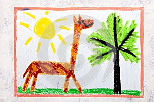 Colorful hand drawing: giraffe with long neck