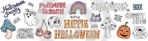 Colorful hand drawing groovy halloween stickers