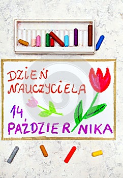 Colorful hand drawing: Polish Teacher`s Day card