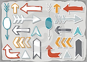 Colorful hand drawn arrow set isolated on gray
