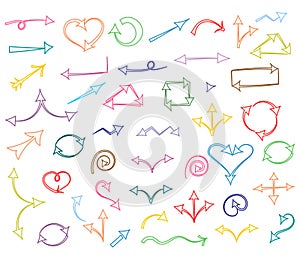 Colorful Hand Drawn Arrows isolated on White.Sketch Style. Prefect for Design.