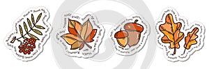 Colorful hand drawn autumn nature sticker set