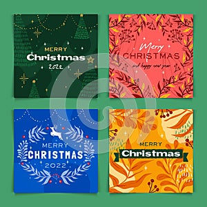 colorful hand drawn christmas cards set vector design illustration