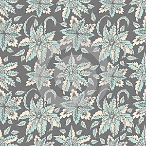 Colorful hand drawn doodle floral seamless pattern on gray.