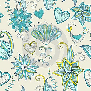 Colorful hand-drawn floral background. Seamless pattern.