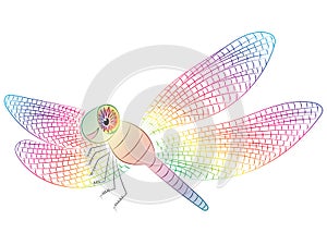Colorful Hand Drawn Funny Dragonfly. Children Drawing of Cute Insect. Sketch Style.
