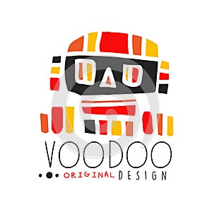 Colorful hand drawn geometric logo template for Voodoo magic theme with abstract mystic skull. Traditional religion and