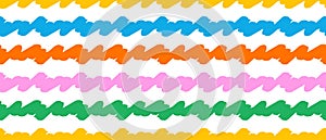 Colorful Hand Drawn Geometric Seamless Pattern with Wavy Lines on a White Background.