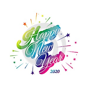 colorful hand drawn Happy new year 2020 lettering vector Illustration background Concept Image