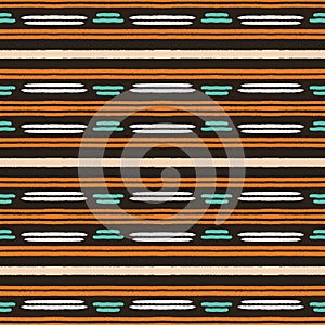 Colorful hand drawn horizontal stripes pattern. Seamless vector background. Uneven wonky ethnic tribal lines. Organic classic