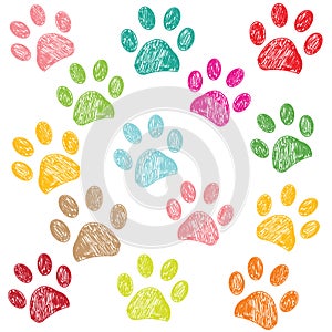 Colorful hand drawn paw print vector illustration