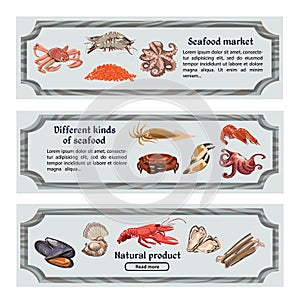 Colorful Hand Drawn Seafood Horizontal Banners