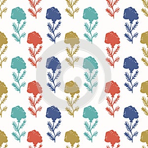 Colorful hand drawn stripped floral seamless pattern.