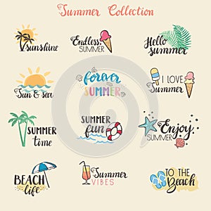 Colorful Hand Drawn Summer Stickers Collection