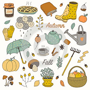 Colorful hand drawn vector fall set