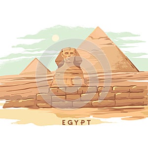 Colorful hand-drawn vector illustrations of the pyramid of Giza, Sphinx, Egypt hand-drawn in a white background.