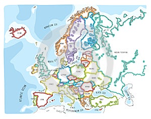 Colorful hand drawn vector map of Europe