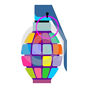 Colorful hand grenade for hippies. Color bursting part military