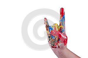 Colorful hand horns gesture