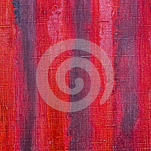 Colorful hand painted acrylic canvas with vertical red brush strokes
