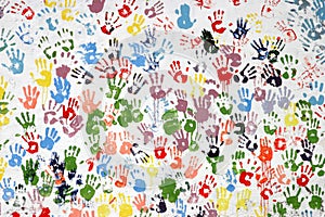 Colorful hand-prints photo