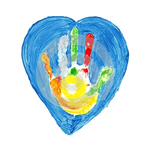 Colorful hand shape inside of a heart