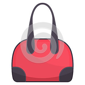 Colorful handbag with white stitching. Woman bag. Ladies handbag isolated on white background. Vector illustration.