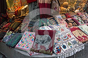 Colorful handbags. Local art and craft in Kathmandu