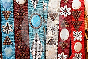 Colorful handcrafted belts with sea shells