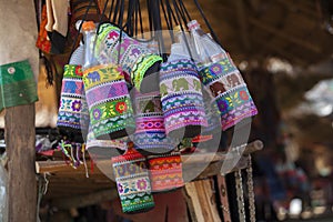 Colorful handmade bag in Chiang Rai. Thailand