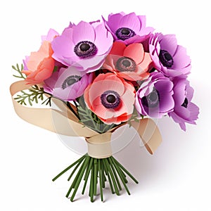 Colorful Handmade Bouquet Of Anemones Wrapped In Paper