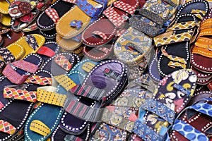 Colorful Handmade chappals (sandals) being sold in an Indian market, Handmade leather slippers, Traditional footwear