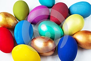 Colorful handmade painted Easter eggs background